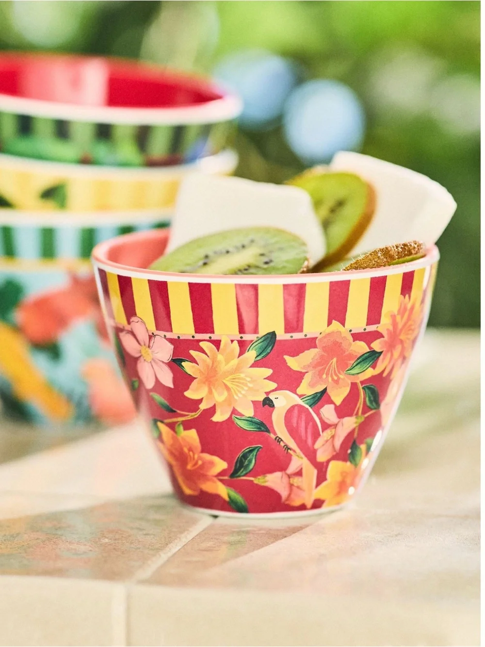 Anthropologie FARM Rio Melamine Bowls Nut New Red Berry Tropical Set of 4